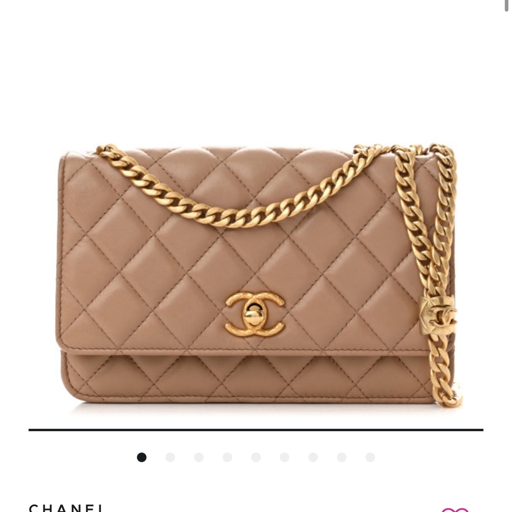 CHANEL Lambskin Quilted Pillow Crush Wallet On Chain WOC Dark Beige